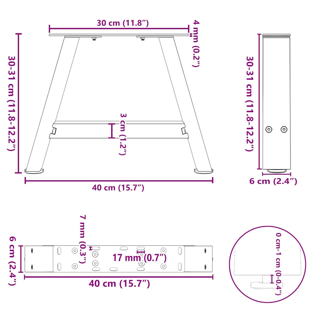 Nohy Konferenčního Stolku Ve Tvaru A, 2 Ks, 40 X (30-31) Cm, Ocel