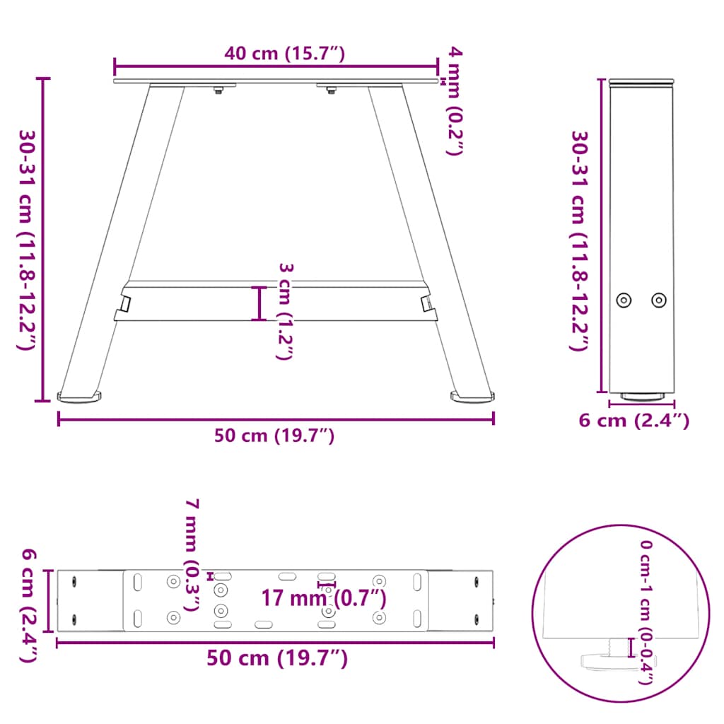 Nohy Konferenčního Stolku Ve Tvaru A, 2 Ks, 50 X (30-31) Cm, Ocel
