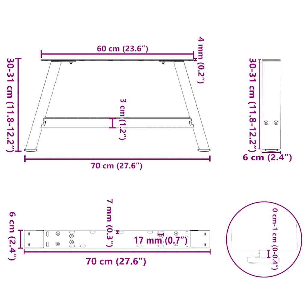 Nohy Konferenčního Stolku Ve Tvaru A, 2 Ks, Černé, 70 X (30-31) Cm, Ocel