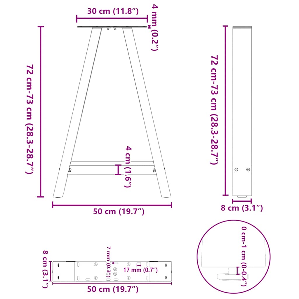 Nohy K Jídelnímu Stolu Ve Tvaru A, 2 Ks, Bílé, 50 X (72-73) Cm, Ocel