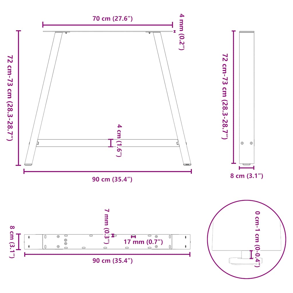Nohy K Jídelnímu Stolu Ve Tvaru A, 2 Ks, Černé, 90 X (72-73) Cm, Ocel