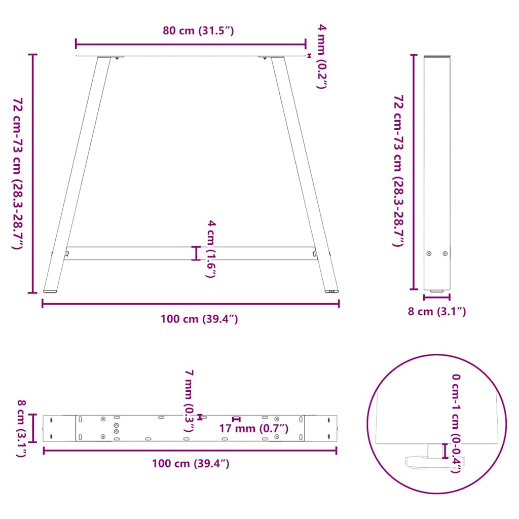 Nohy K Jídelnímu Stolu Ve Tvaru A, 2 Ks, Bílé, 100 X (72-73) Cm, Ocel