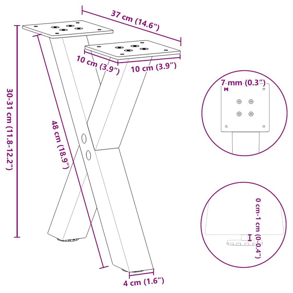 Nohy Konferenčního Stolku Ve Tvaru X, 2 Ks, Ocel, 37 X (30-31) Cm, Ocel Přírodní