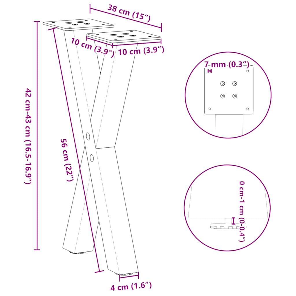 Nohy Konferenčního Stolku Ve Tvaru X, 2 Ks, Přírodní Ocel, 38 X (42-43) Cm, Ocel