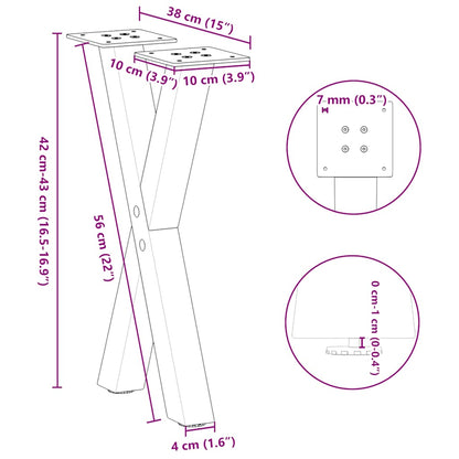 Nohy Konferenčního Stolku Ve Tvaru X, 2 Ks, Přírodní Ocel, 38 X (42-43) Cm, Ocel