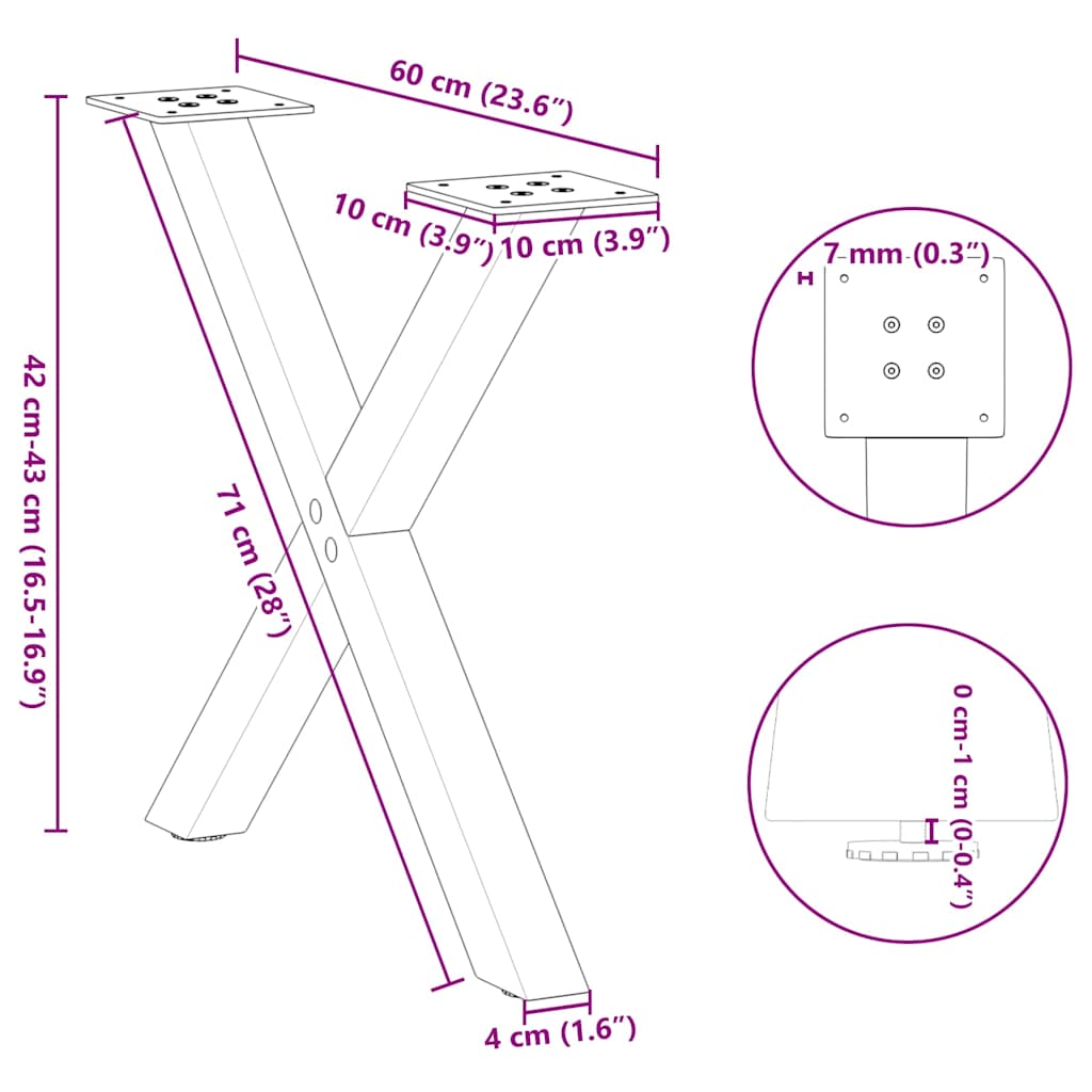Nohy Konferenčního Stolku Ve Tvaru X, 2 Ks, Bílé, 60 X (42-43) Cm, Ocel