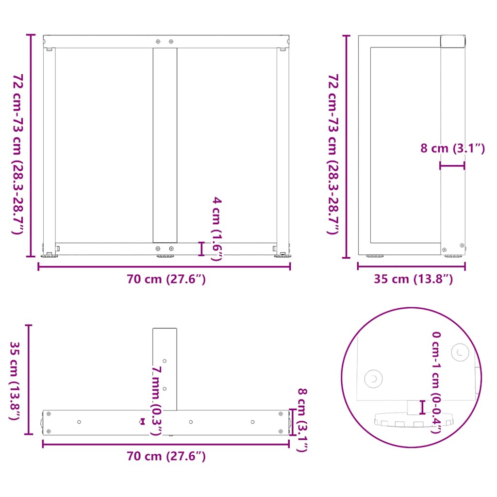 Nohy K Jídelnímu Stolu Ve Tvaru T, 2 Ks, Bílé, 70 X 35 X (72-73) Cm, Ocel