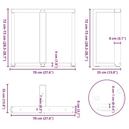 Nohy K Jídelnímu Stolu Ve Tvaru T, 2 Ks, Bílé, 70 X 35 X (72-73) Cm, Ocel