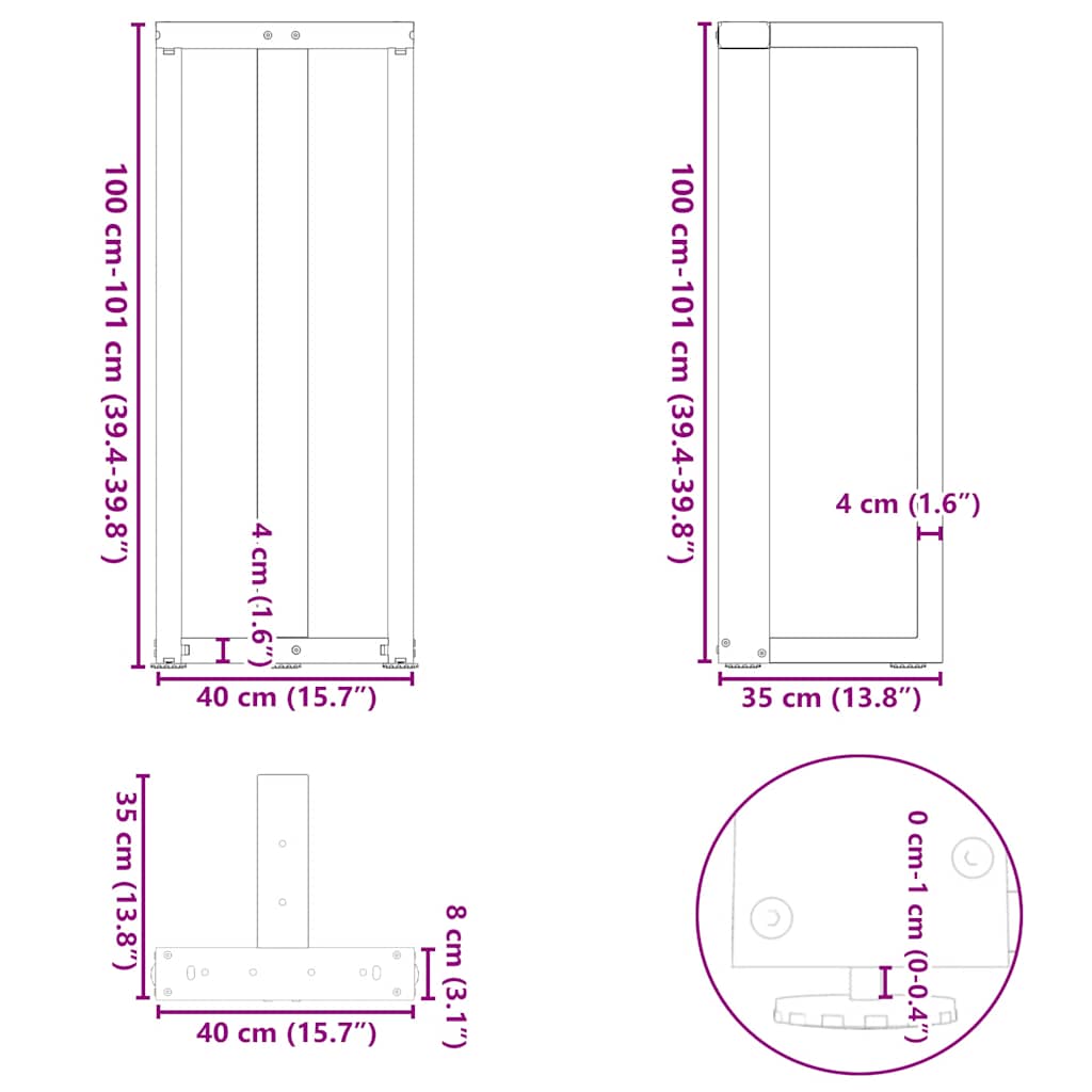Nohy Barového Stolu Ve Tvaru T, 2 Ks, Černé, 40 X 35 X (100-101) Cm, Ocel