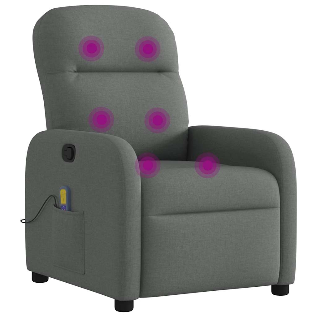Masážní Polohovací Křeslo Tmavě Šedé Textil Tmavě Šedá