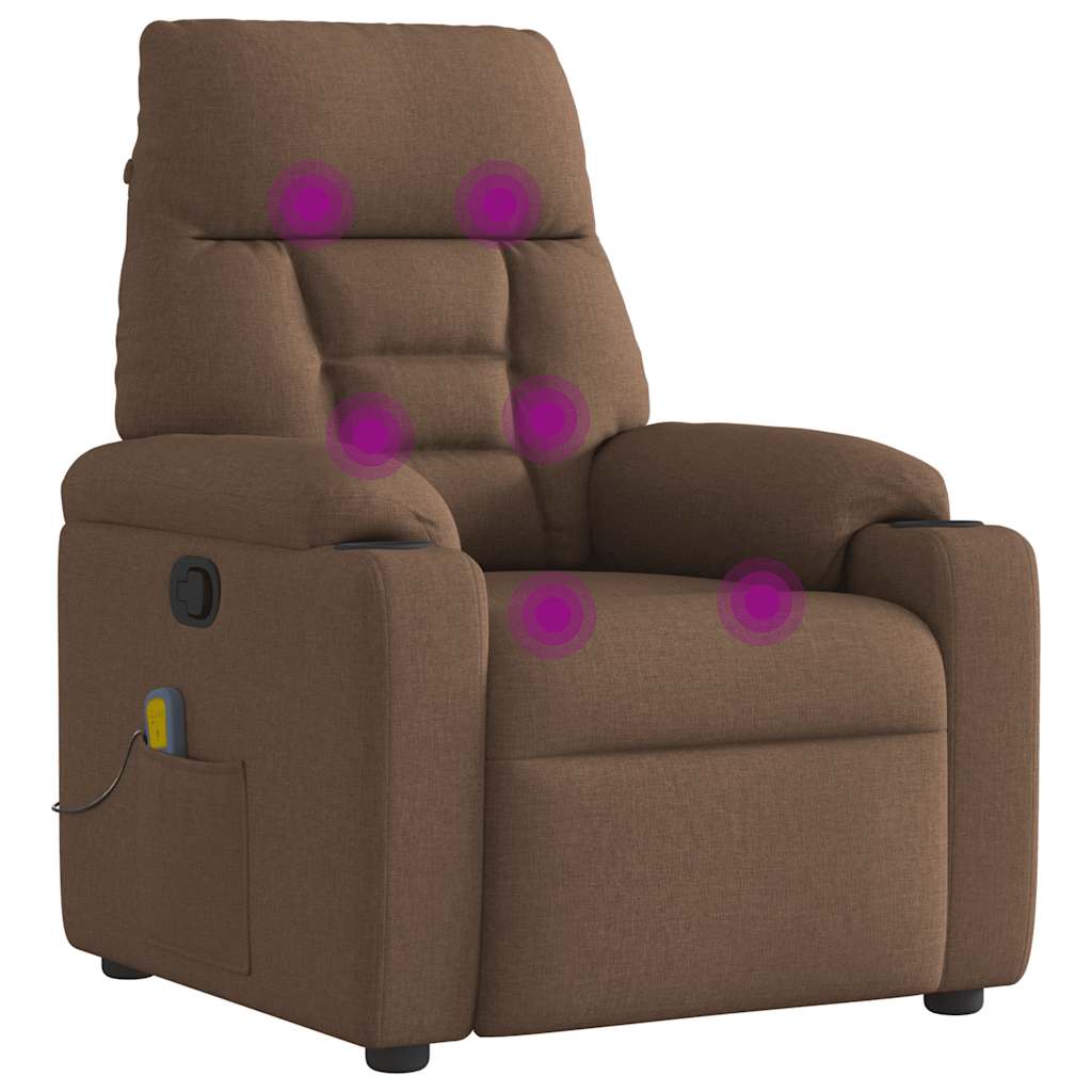 Masážní Polohovací Křeslo Hnědé Textil