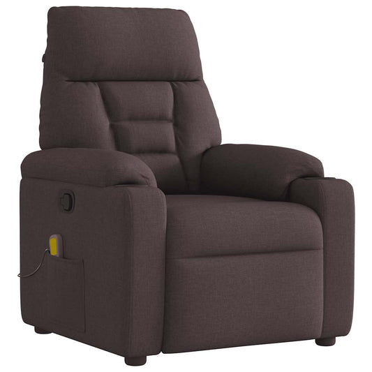 Masážní Polohovací Křeslo Tmavě Hnědé Textil