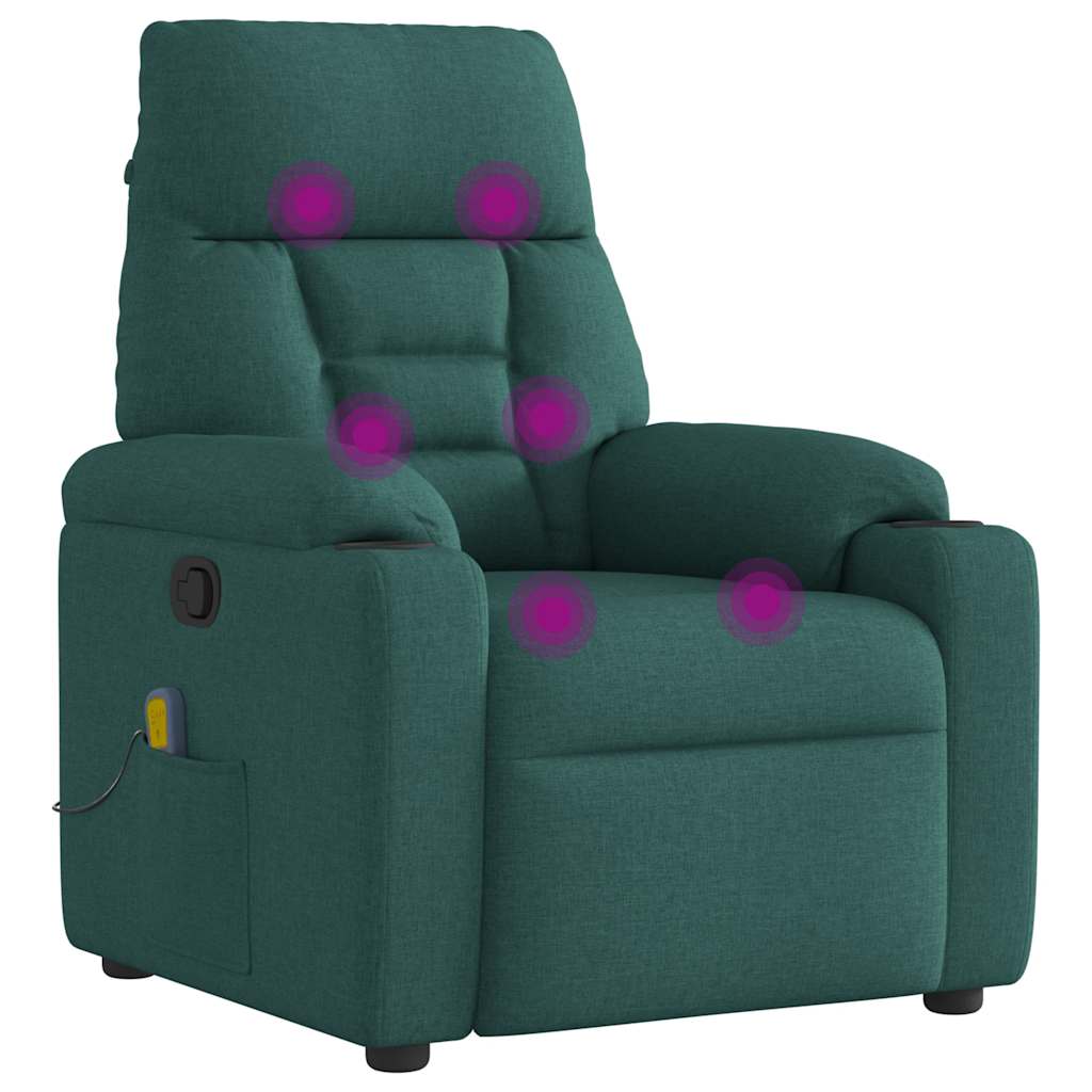Masážní Polohovací Křeslo Tmavě Zelené Textil