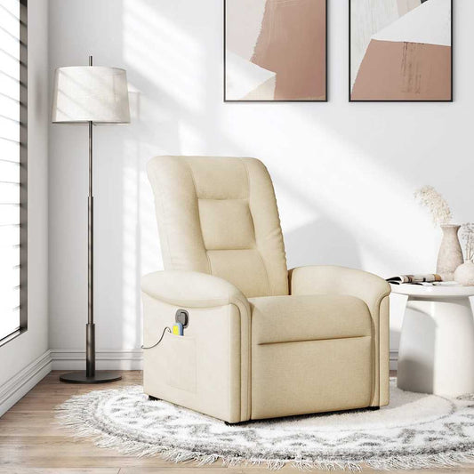 Masážní Polohovací Křeslo Krémové Textil Krémová