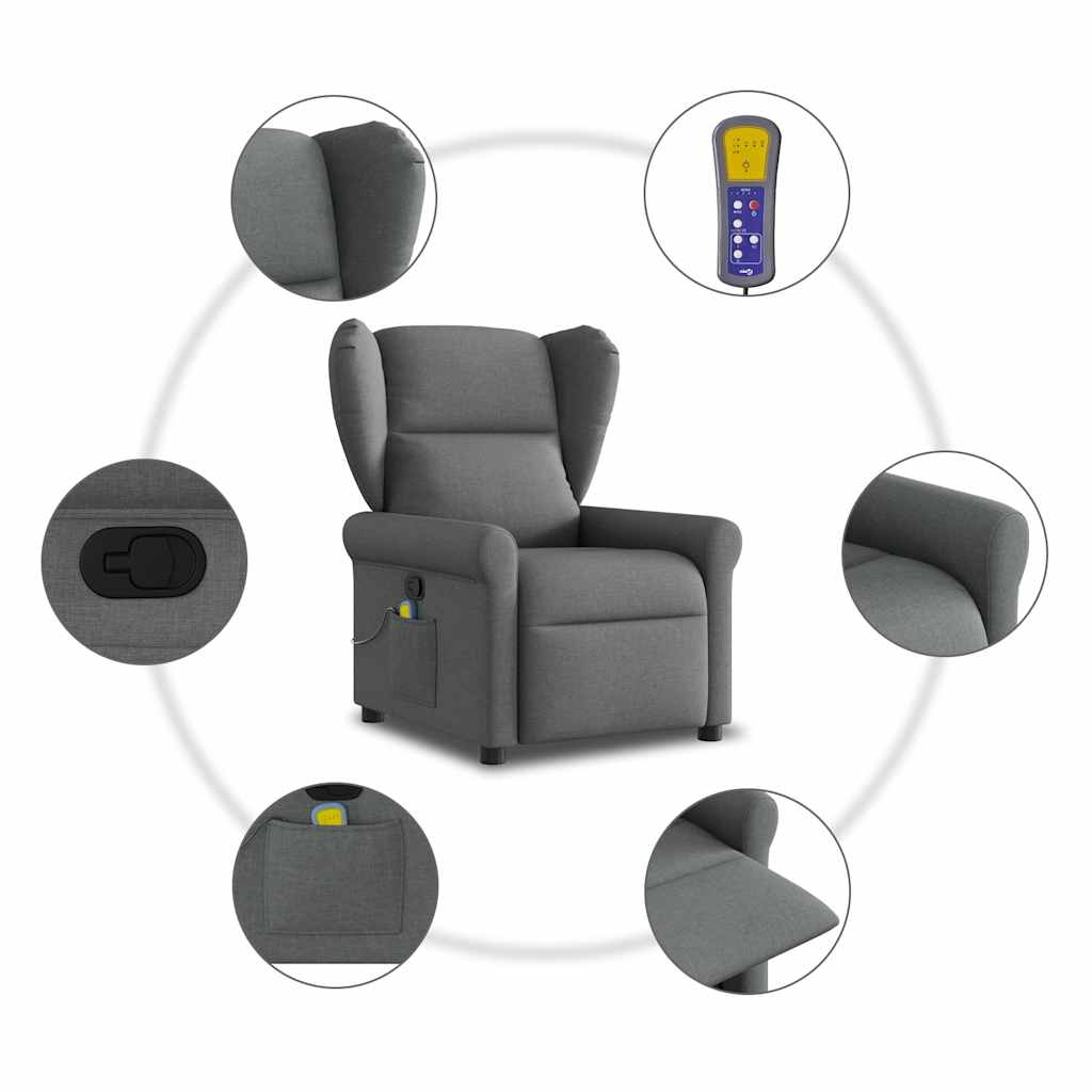 Masážní Polohovací Křeslo Tmavě Šedé Textil Tmavě Šedá