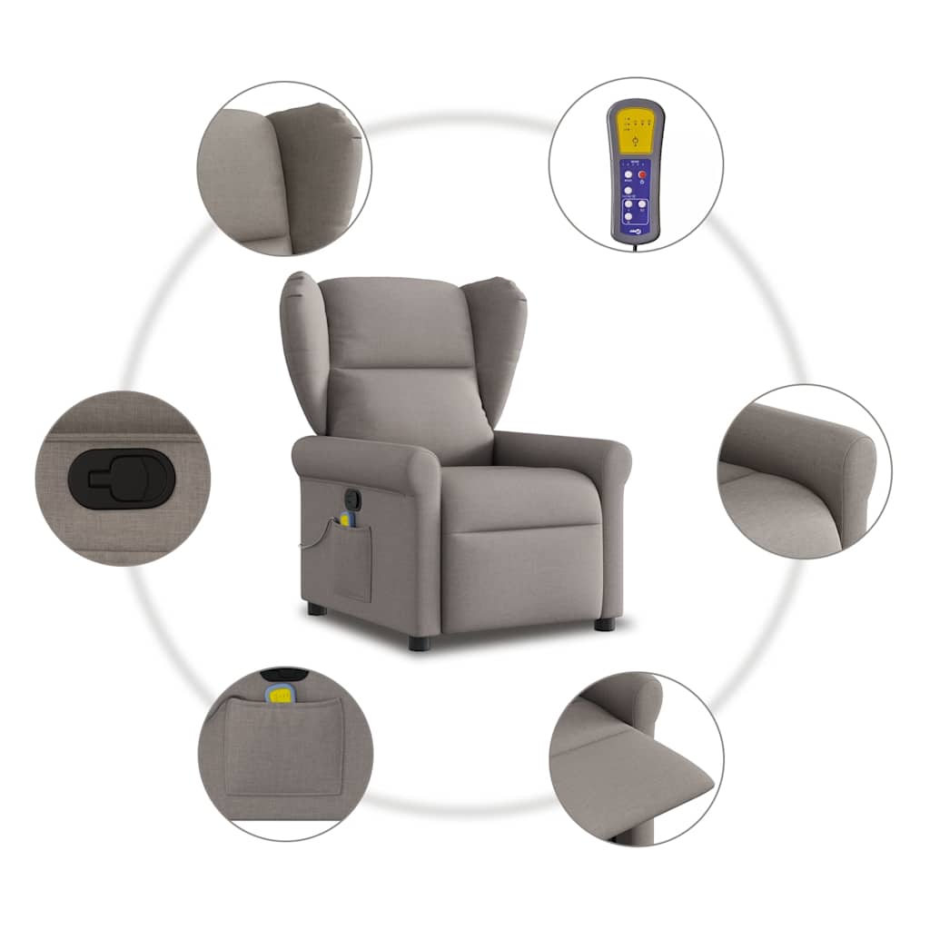 Masážní Polohovací Křeslo Textil Taupe
