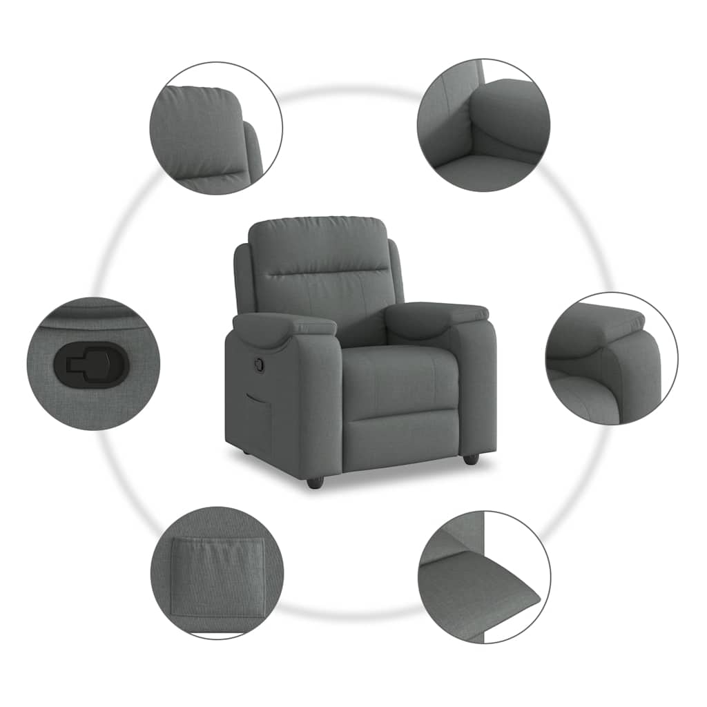 Polohovací Křeslo Tmavě Šedé Textil Tmavě Šedá