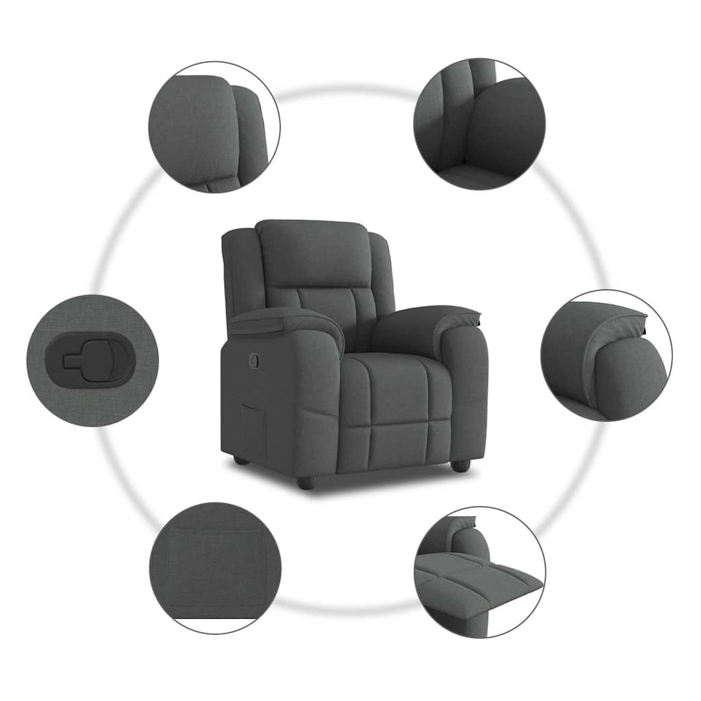Polohovací Křeslo Tmavě Šedé Textil Tmavě Šedá