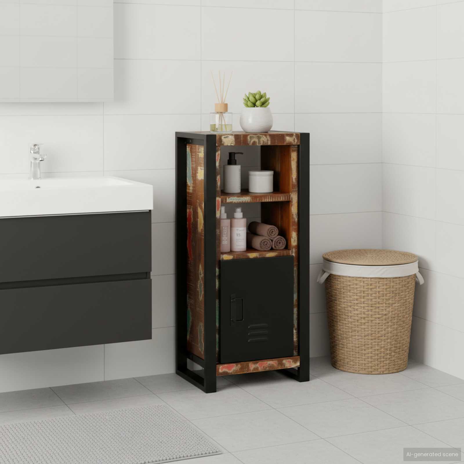 Koupelnová Skříň Hnědá 40 X 30 X 90 Cm Masivní Obnovované Dřevo