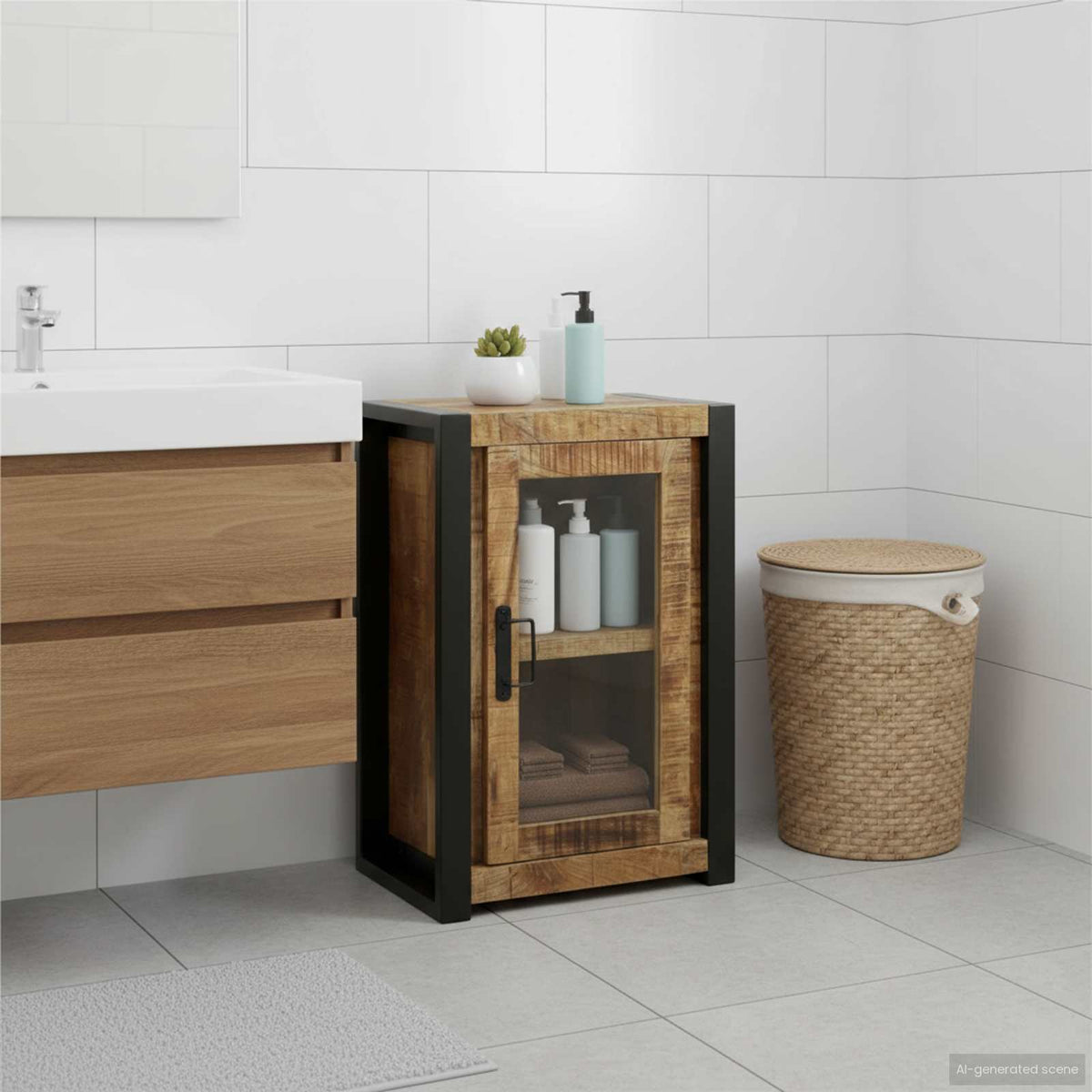 Koupelnová Skříň Hnědá 40 X 30 X 60 Cm Masivní Obnovované Dřevo