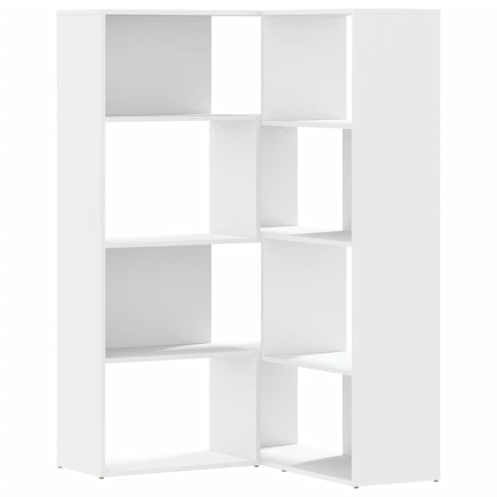 Rohová 4Patrová Knihovna Bílá 85 X 85 X 140 Cm Kompozitní Dřevo