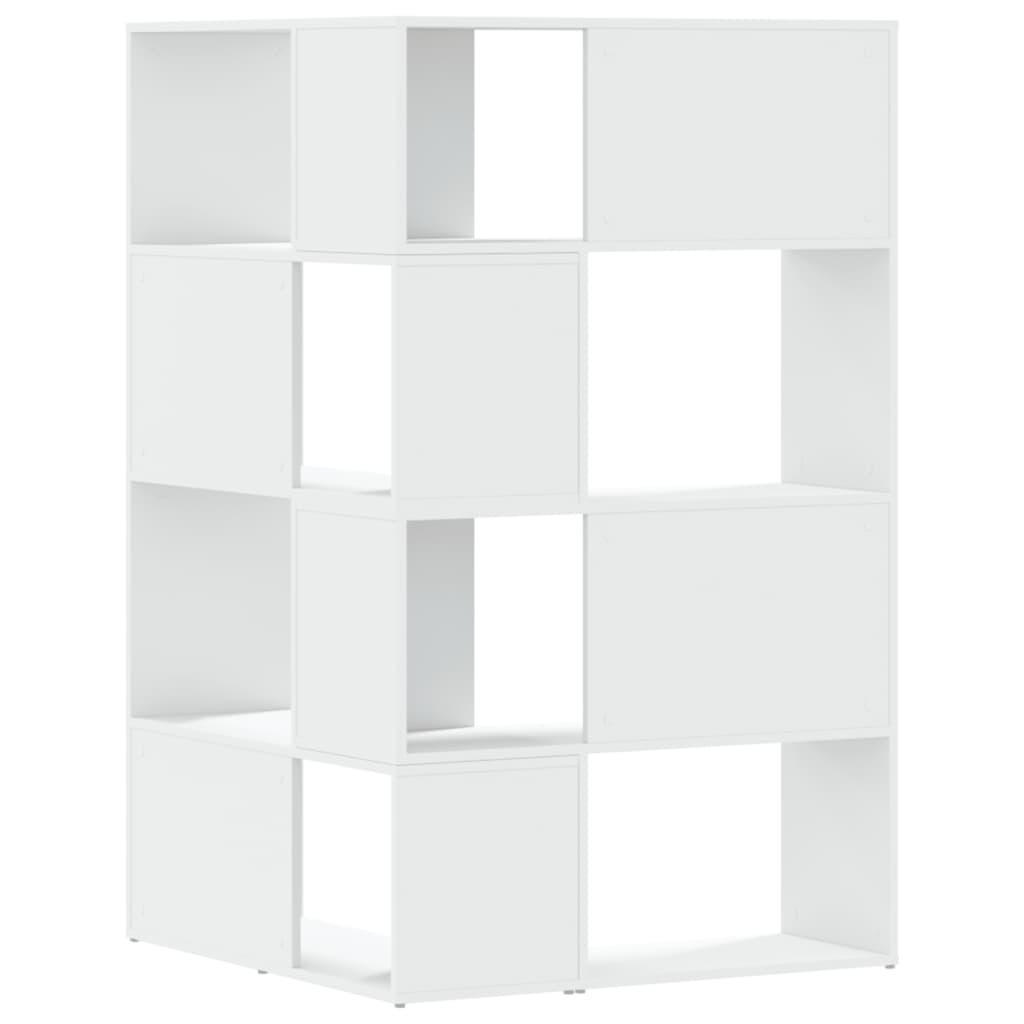 Rohová 4Patrová Knihovna Bílá 85 X 85 X 140 Cm Kompozitní Dřevo