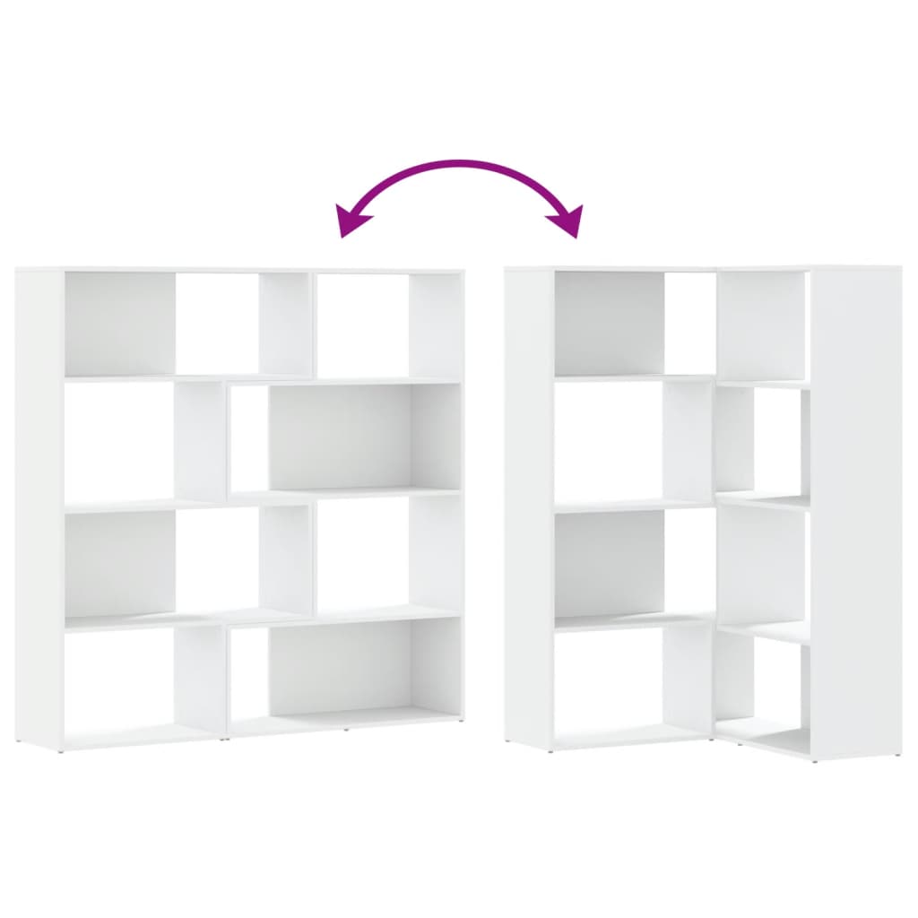 Rohová 4Patrová Knihovna Bílá 85 X 85 X 140 Cm Kompozitní Dřevo
