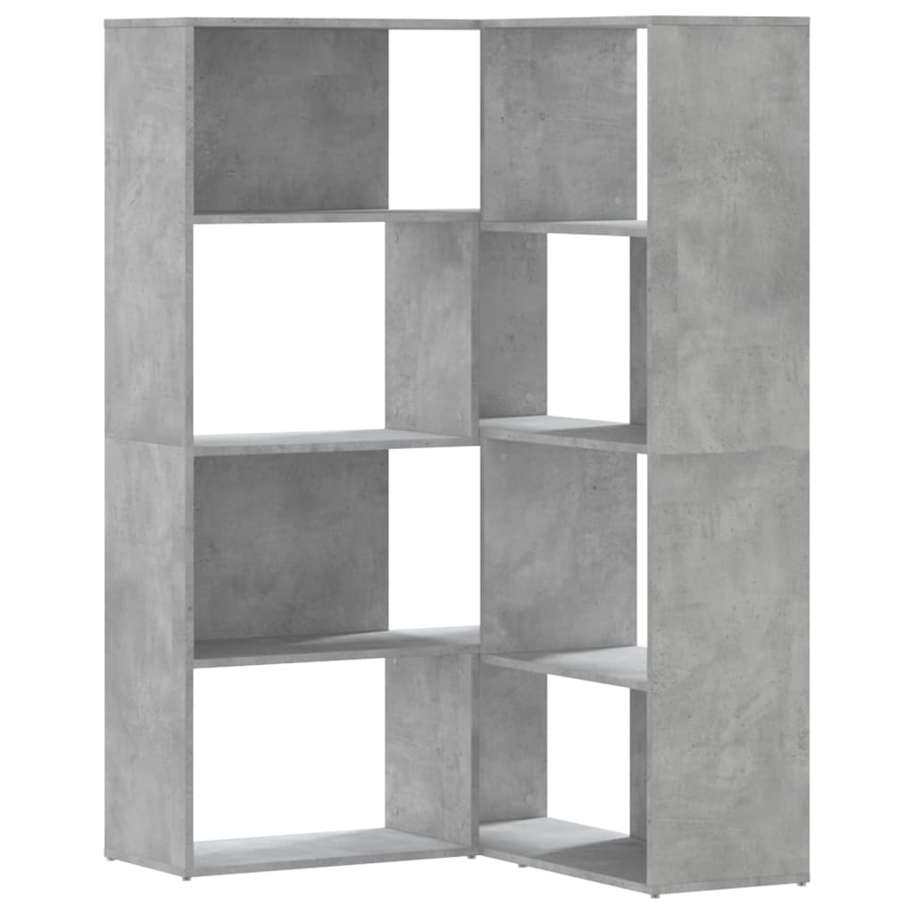 Rohová Knihovna 4Patrová Betonově Šedá 85X85X140 Cm Kompozit