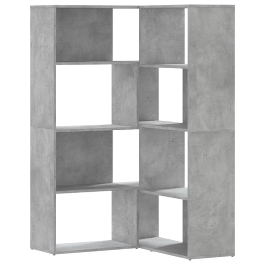 Rohová Knihovna 4Patrová Betonově Šedá 85X85X140 Cm Kompozit
