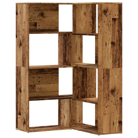 Rohová Knihovna 4Patrová Old Wood 85X85X140 Cm Kompozitní Dřevo