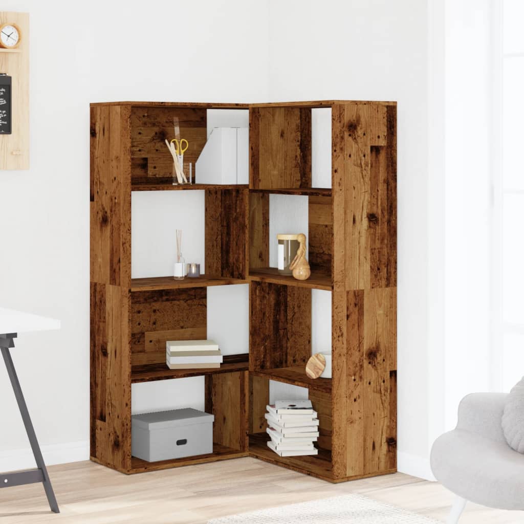 Rohová Knihovna 4Patrová Old Wood 85X85X140 Cm Kompozitní Dřevo