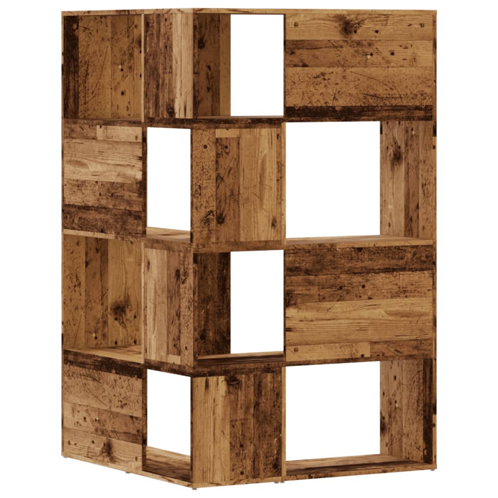 Rohová Knihovna 4Patrová Old Wood 85X85X140 Cm Kompozitní Dřevo