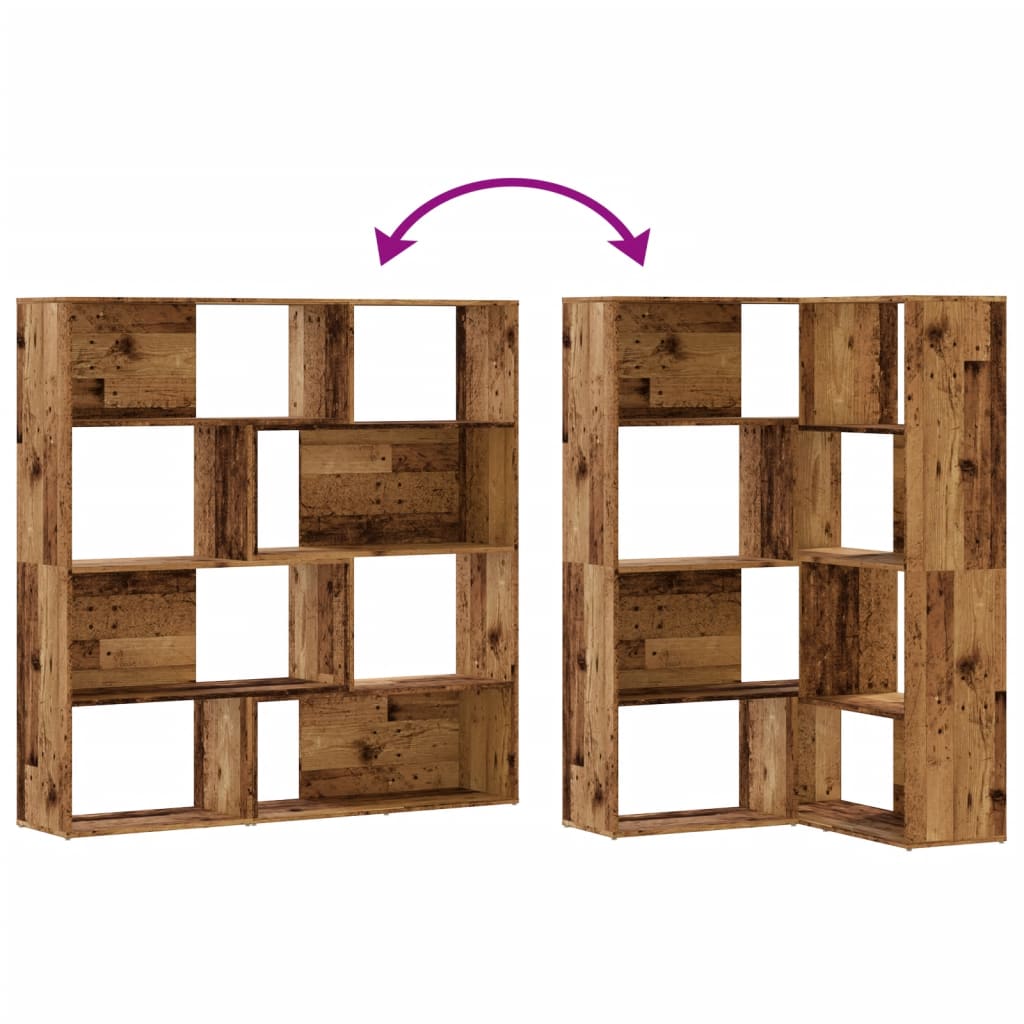 Rohová Knihovna 4Patrová Old Wood 85X85X140 Cm Kompozitní Dřevo