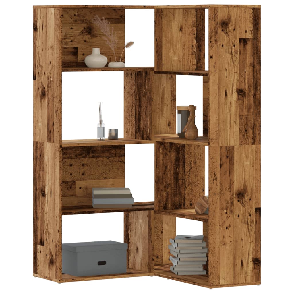 Rohová Knihovna 4Patrová Old Wood 85X85X140 Cm Kompozitní Dřevo
