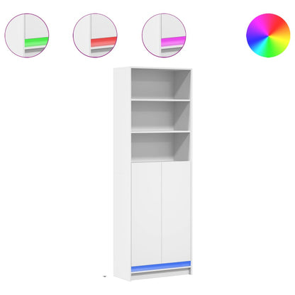 Skříň Highboard S Led Bílá 69 X 32,5 X 200 Cm Kompozitní Dřevo