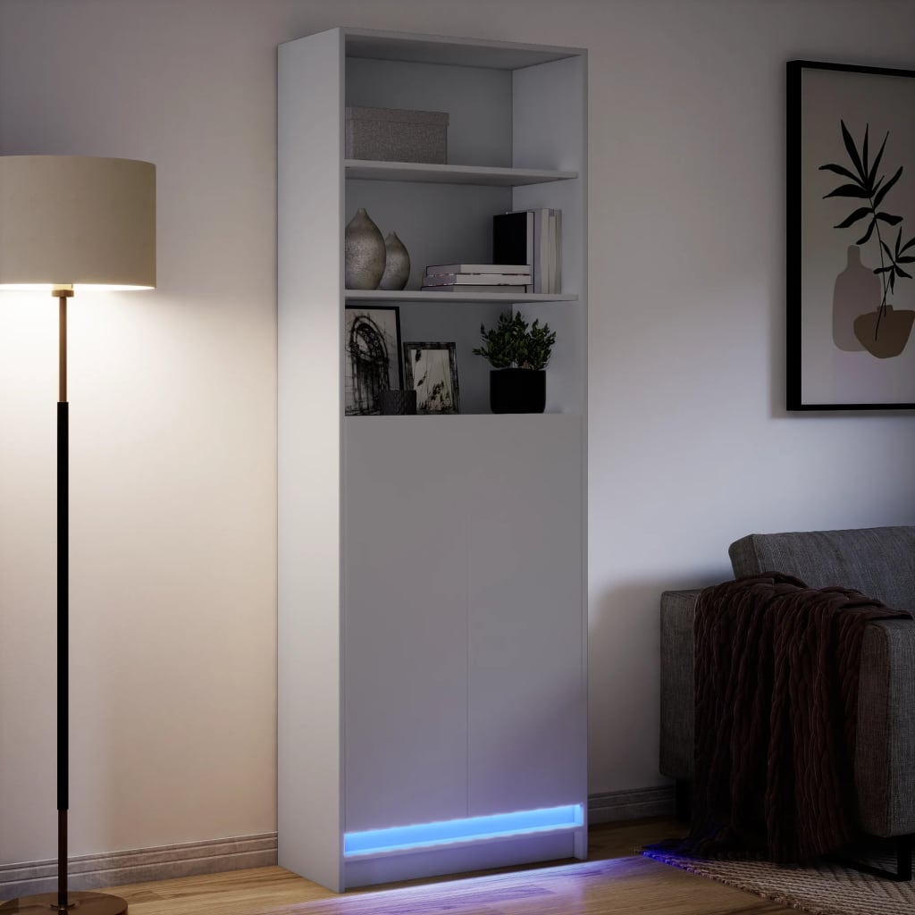 Skříň Highboard S Led Bílá 69 X 32,5 X 200 Cm Kompozitní Dřevo