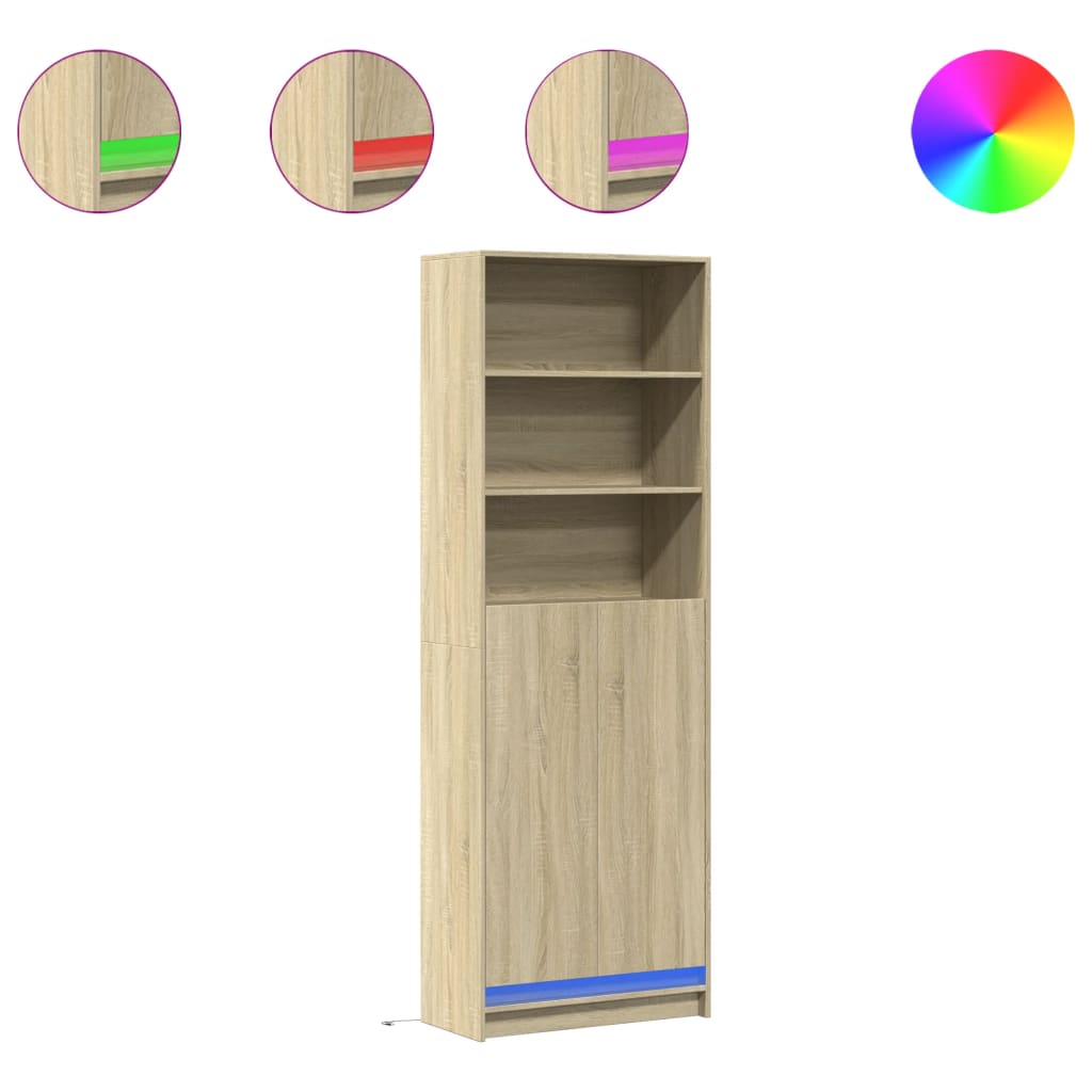 Skříň Highboard S Led Dub Sonoma 69 X 32,5 X 200 Cm Kompozit