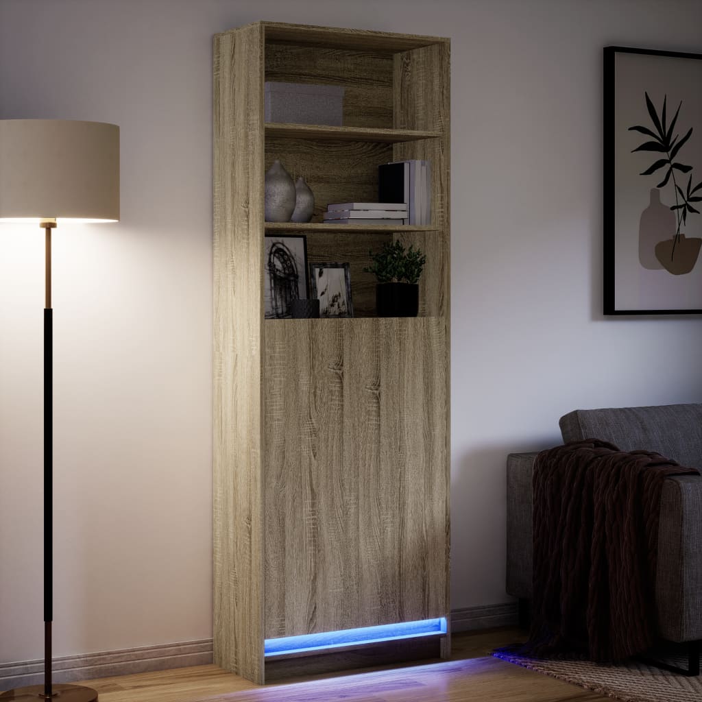 Skříň Highboard S Led Dub Sonoma 69 X 32,5 X 200 Cm Kompozit