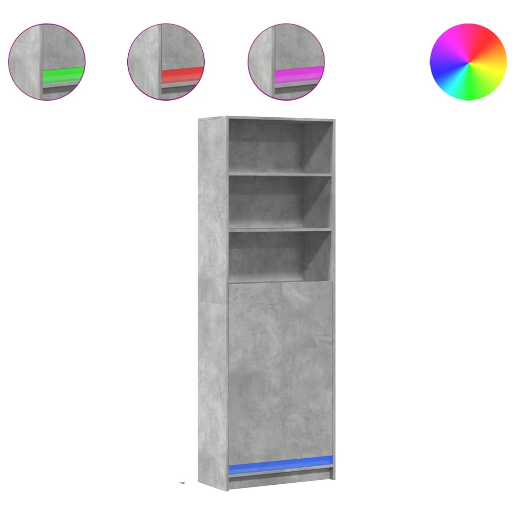 Skříň Highboard S Led Betonově Šedá 69 X 32,5 X 200 Cm Kompozit