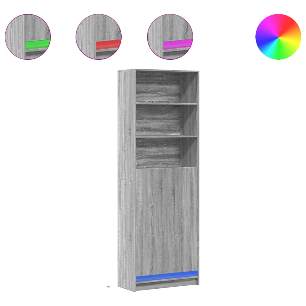 Skříň Highboard S Led Šedá Sonoma 69 X 32,5 X 200 Cm Kompozit