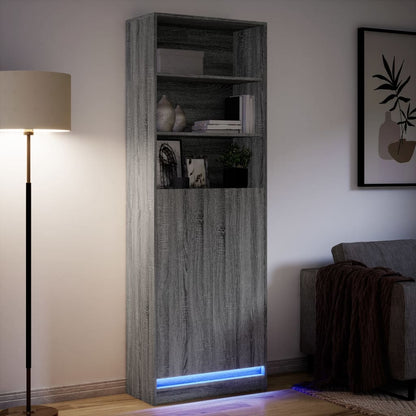Skříň Highboard S Led Šedá Sonoma 69 X 32,5 X 200 Cm Kompozit