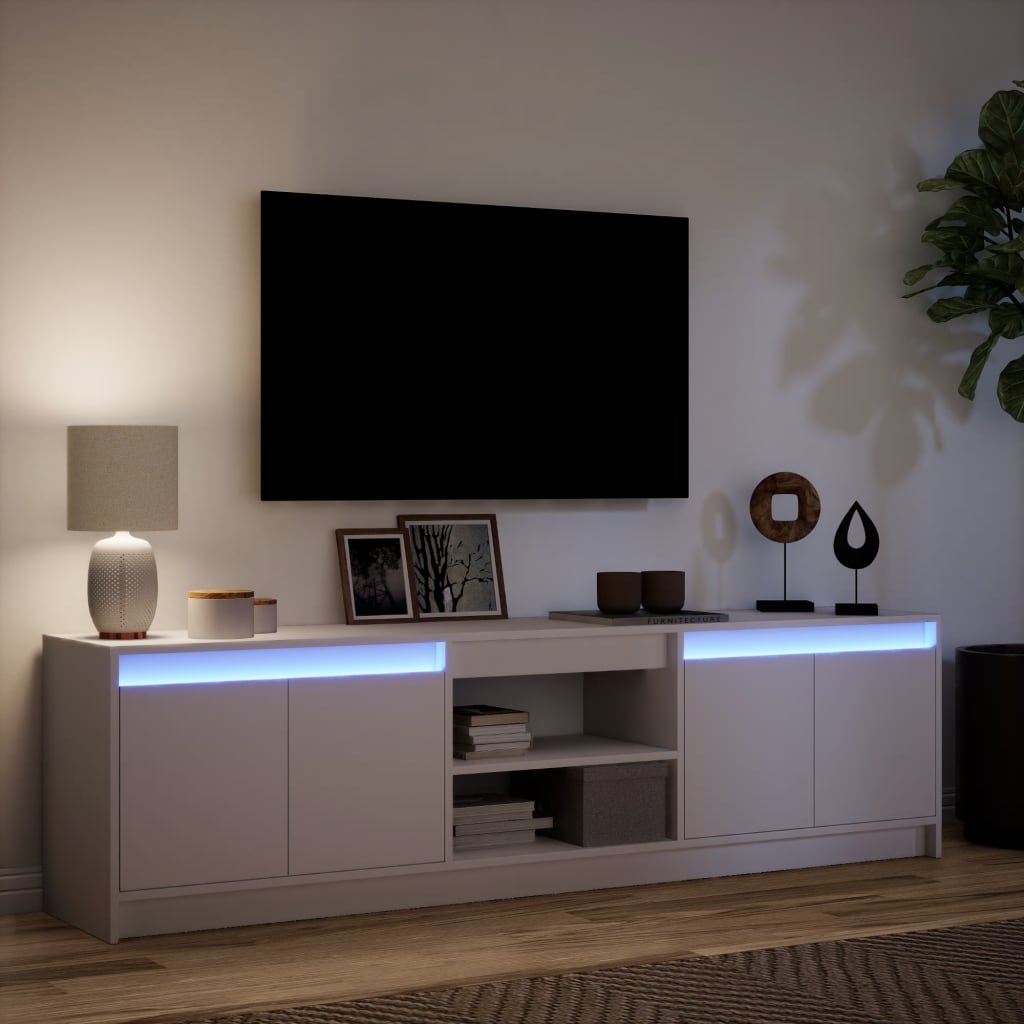 Tv Skříňka S Led Bílá 180 X 34 X 50 Cm Kompozitní Dřevo