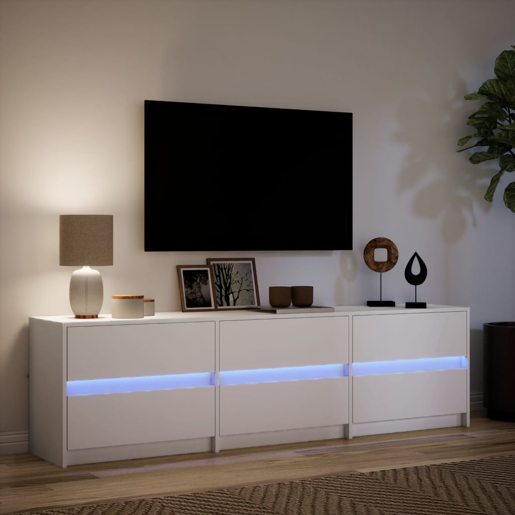 Tv Skříňka S Led Bílá 180 X 34 X 50 Cm Kompozitní Dřevo