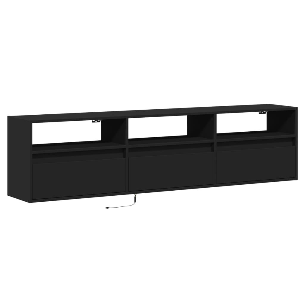 Nástěnná Tv Skříňka S Led Svítidlem Černá 180 X 31 X 45 Cm