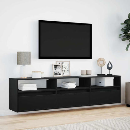 Nástěnná Tv Skříňka S Led Svítidlem Černá 180 X 31 X 45 Cm