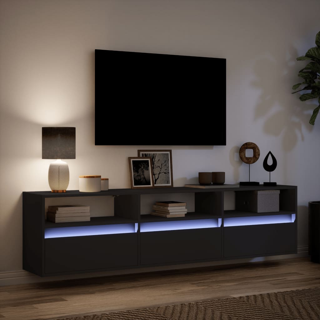 Nástěnná Tv Skříňka S Led Svítidlem Černá 180 X 31 X 45 Cm