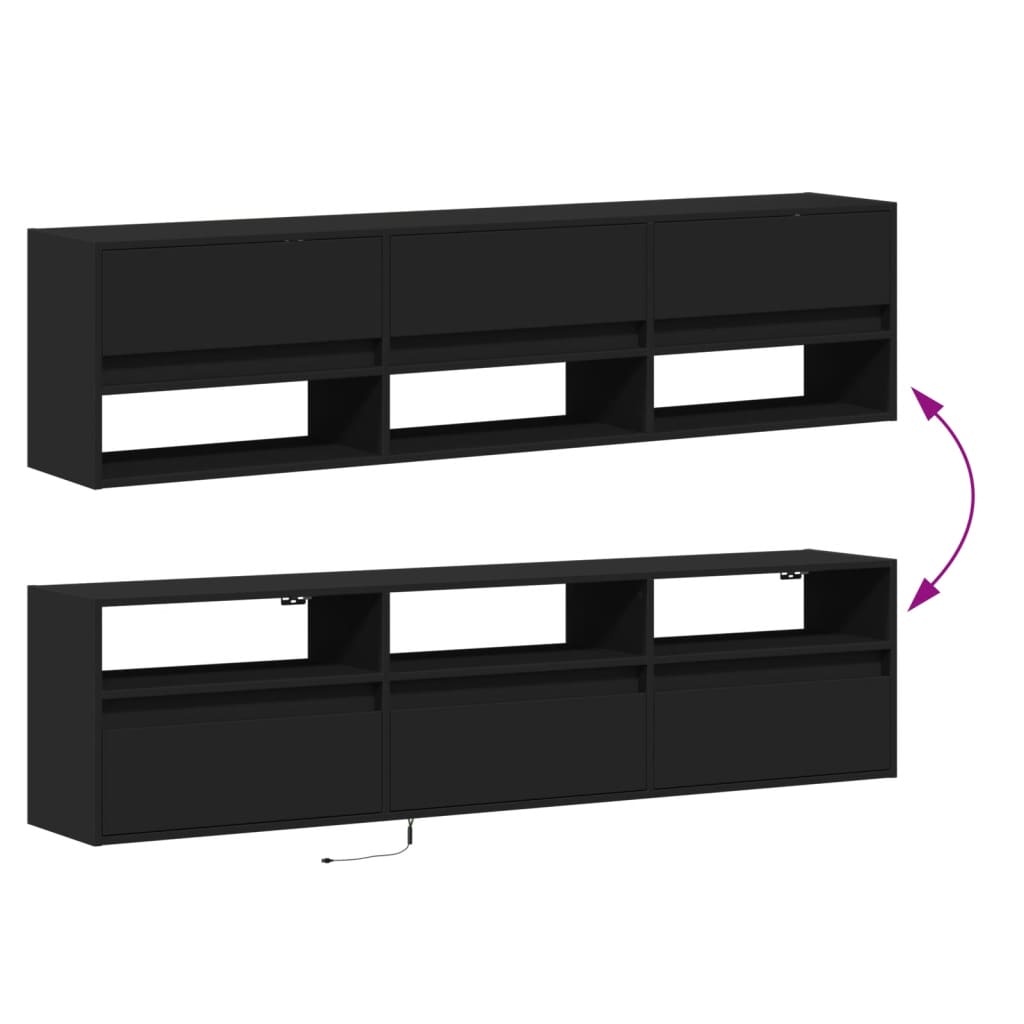 Nástěnná Tv Skříňka S Led Svítidlem Černá 180 X 31 X 45 Cm