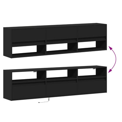 Nástěnná Tv Skříňka S Led Svítidlem Černá 180 X 31 X 45 Cm