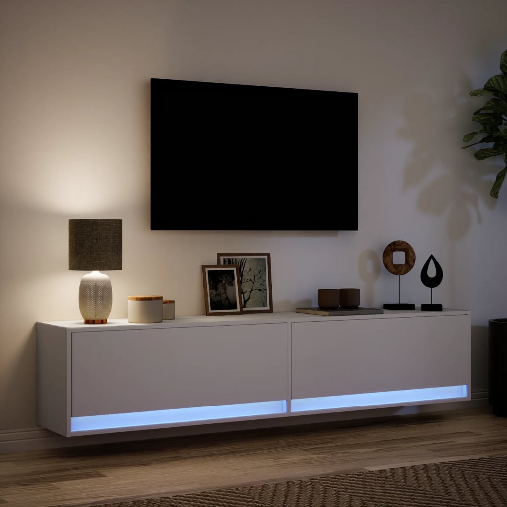 Nástěnná Tv Skříňka S Led Bílá 180 X 31 X 38 Cm