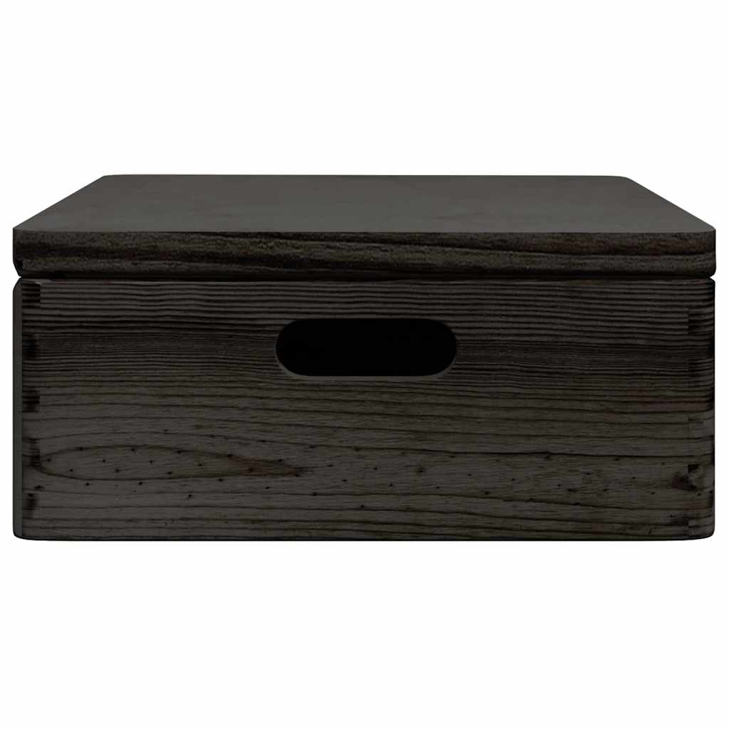 Dřevěná Box S Víkem A Držadly Masivní Borové Dřevo Černá